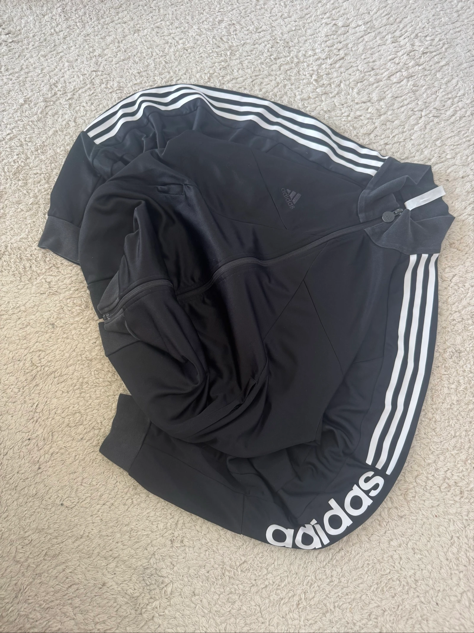 Adidas Track Jacket Black Logo Sleeve Full Zip Sportswear 3 Stripes Men’s L – photo 3